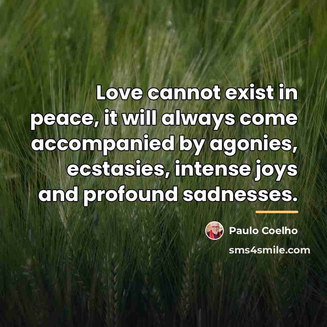 “Love cannot exist in peace, it will always come accompanied…” quote by Paulo Coelho