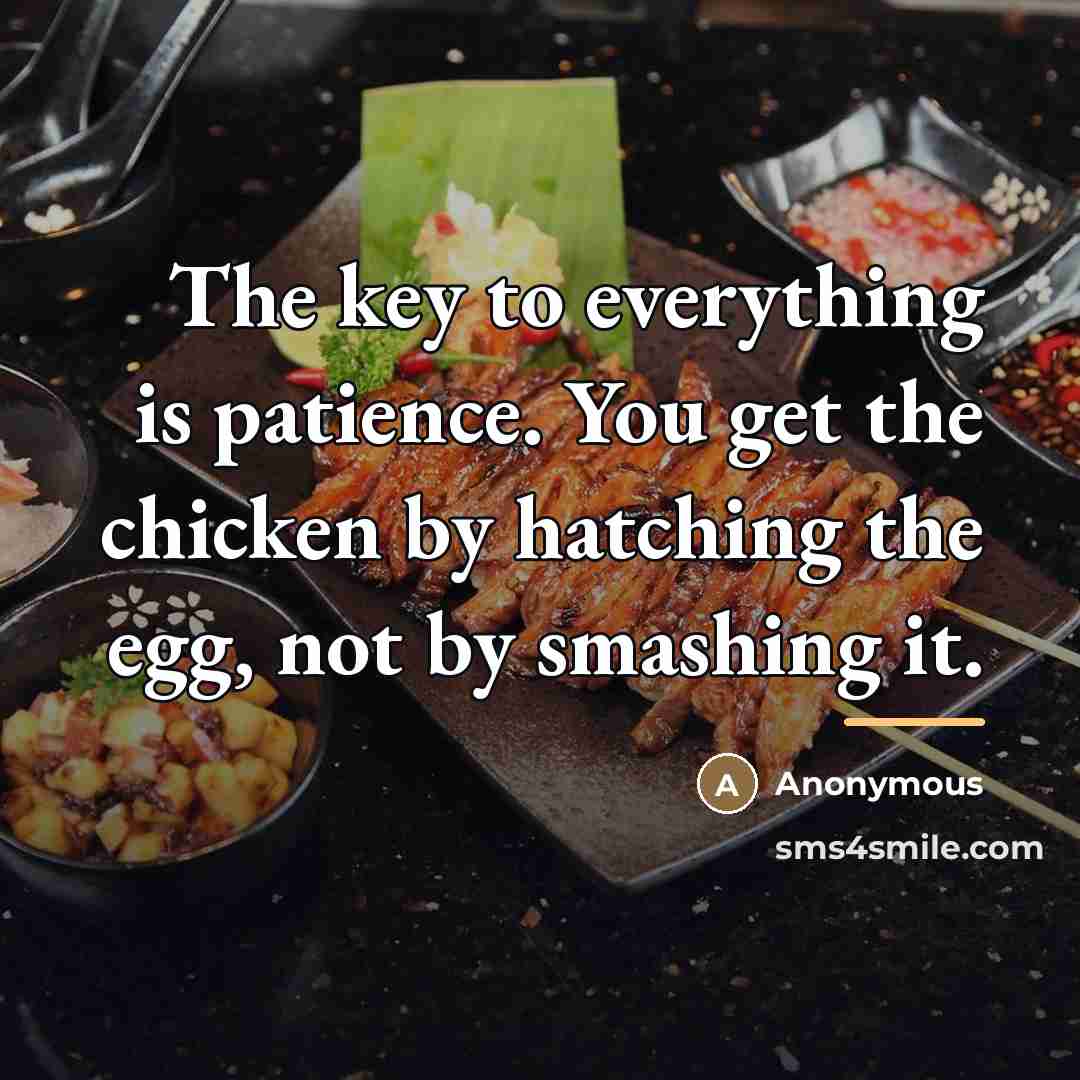 “The key to everything is patience. You get the chicken…” quote by Anonymous