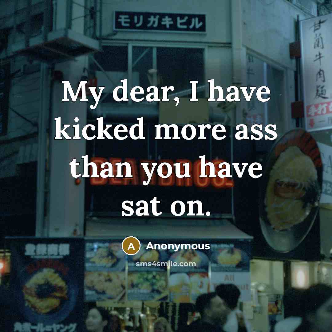 “My dear, I have kicked more ass than you have sat on.” quote by Anonymous