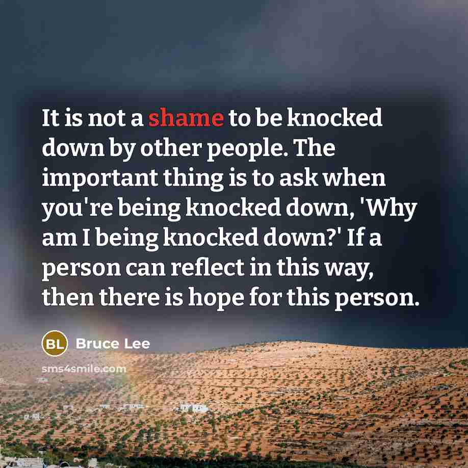 “It is not a shame to be knocked down by…” quote by Bruce Lee