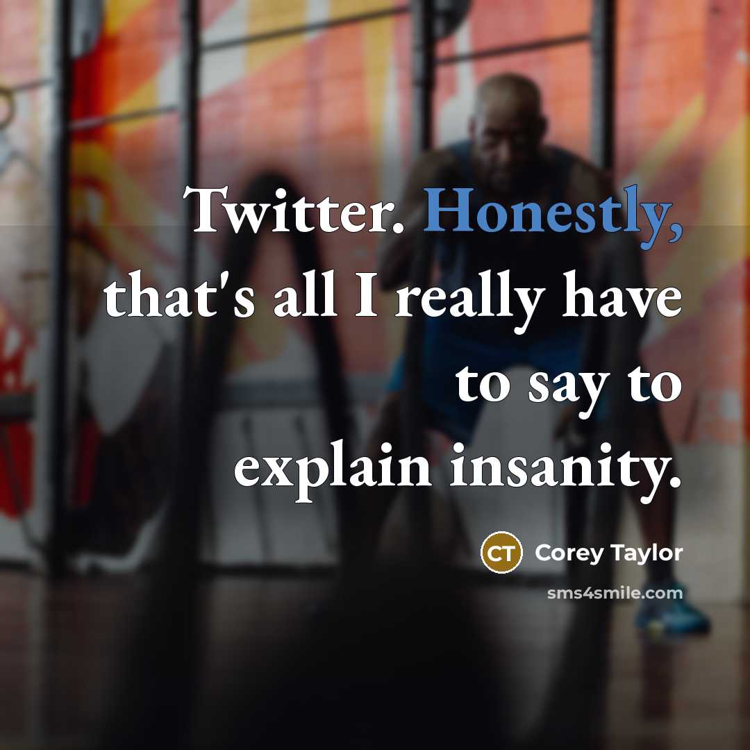 “Twitter. Honestly, that's all I really have to say to explain insanity.” quote by Corey Taylor