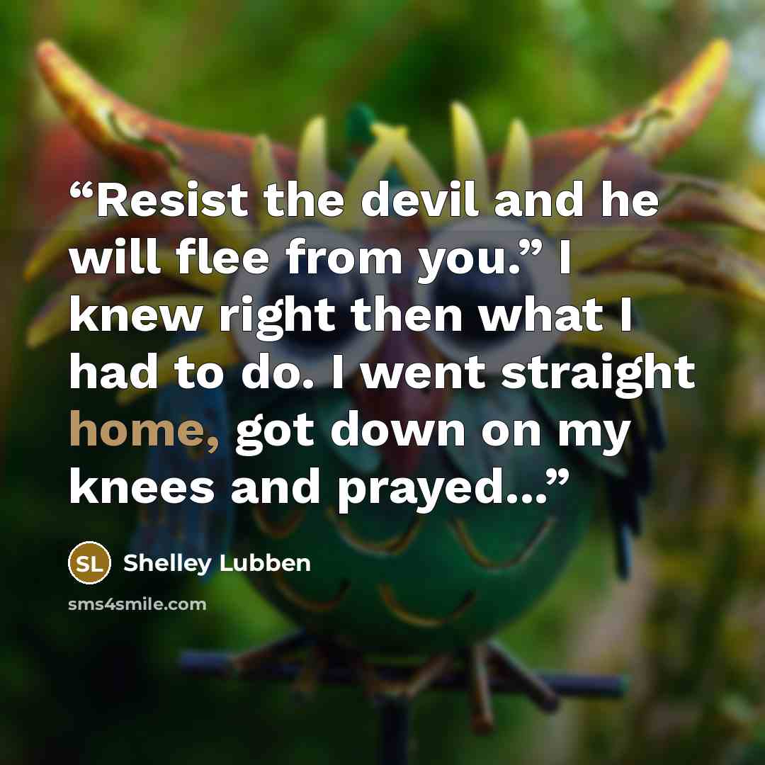 “Resist the devil and he will flee from you.” I knew right then what I had to do. I went straight home, got down on my knees and prayed...” quote by Shelley Lubben