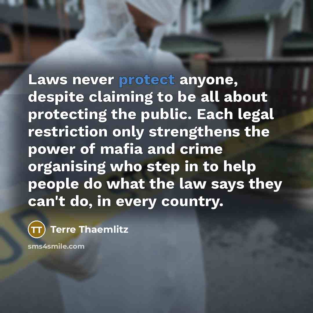 “Laws never protect anyone, despite claiming to be all about…” quote by Terre Thaemlitz