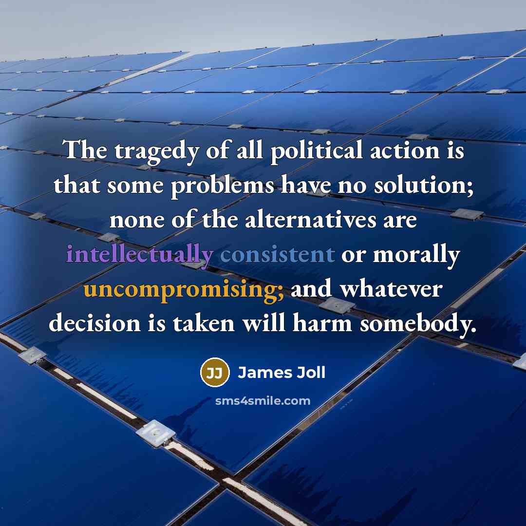 “The tragedy of all political action is that some problems…” quote by James Joll