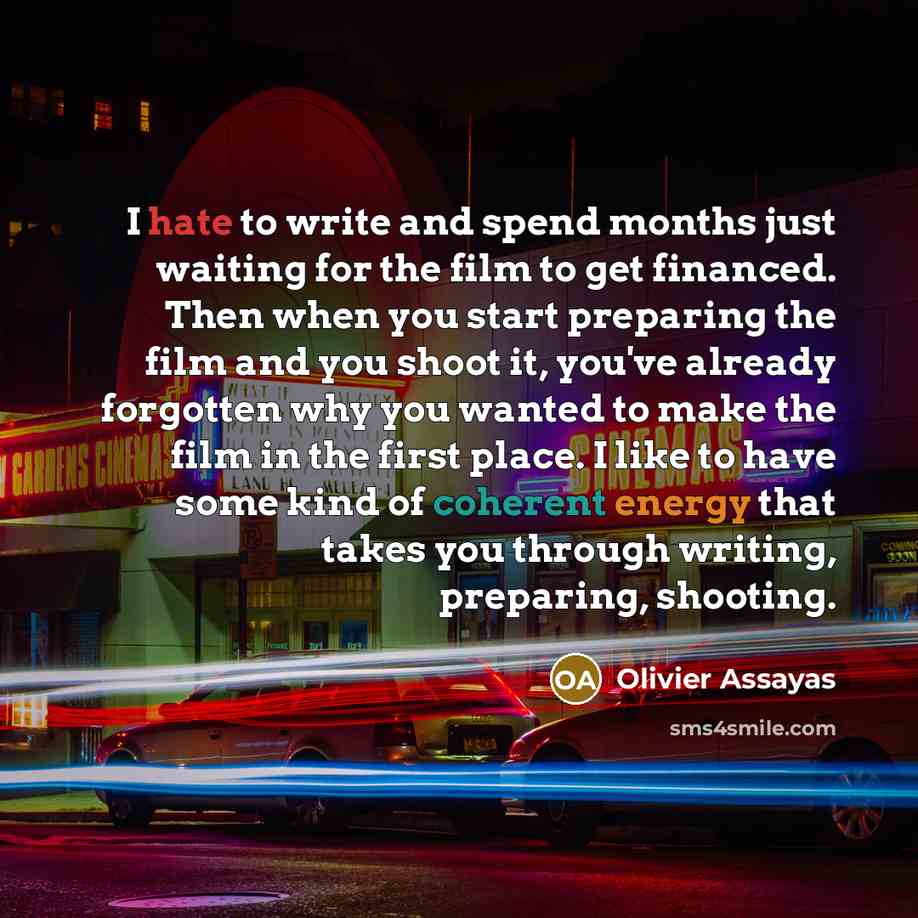 “I hate to write and spend months just waiting for…” quote by Olivier Assayas