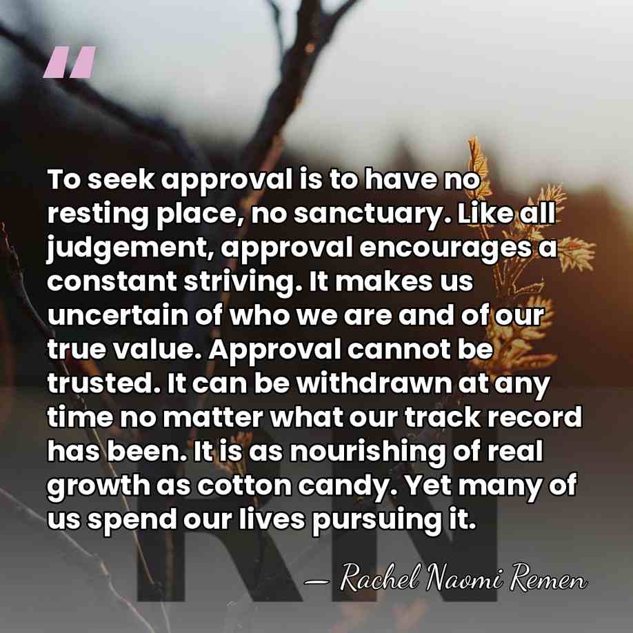To seek approval is to have no resting place, no sanctuary. Like&hellip; - Rachel Naomi Remen