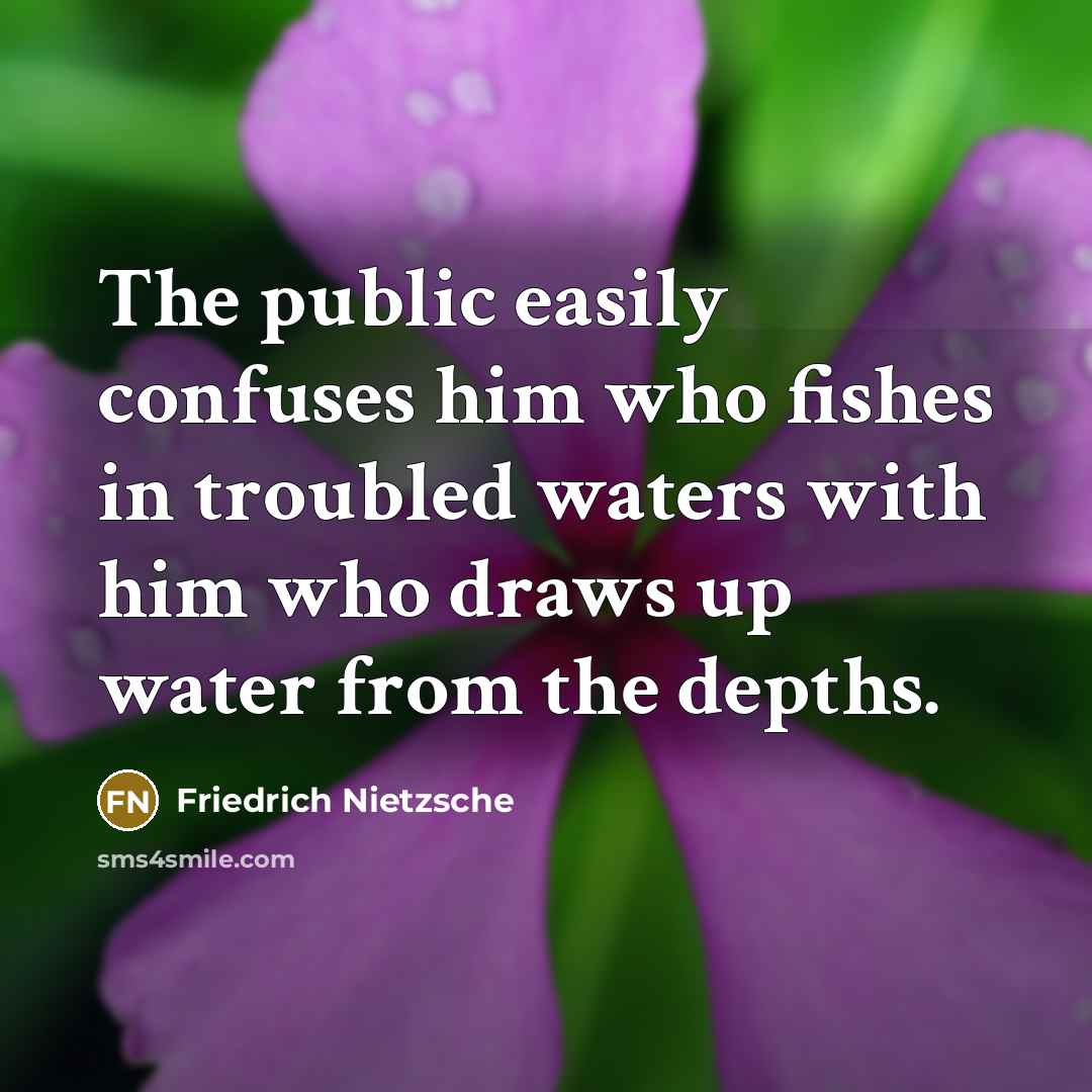 “The public easily confuses him who fishes in troubled waters…” quote by Friedrich Nietzsche