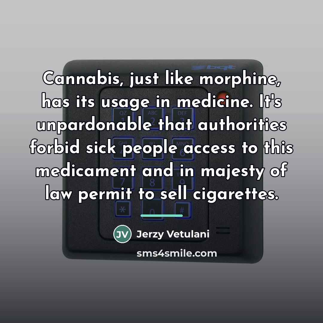 “Cannabis, just like morphine, has its usage in medicine. It's…” quote by Jerzy Vetulani