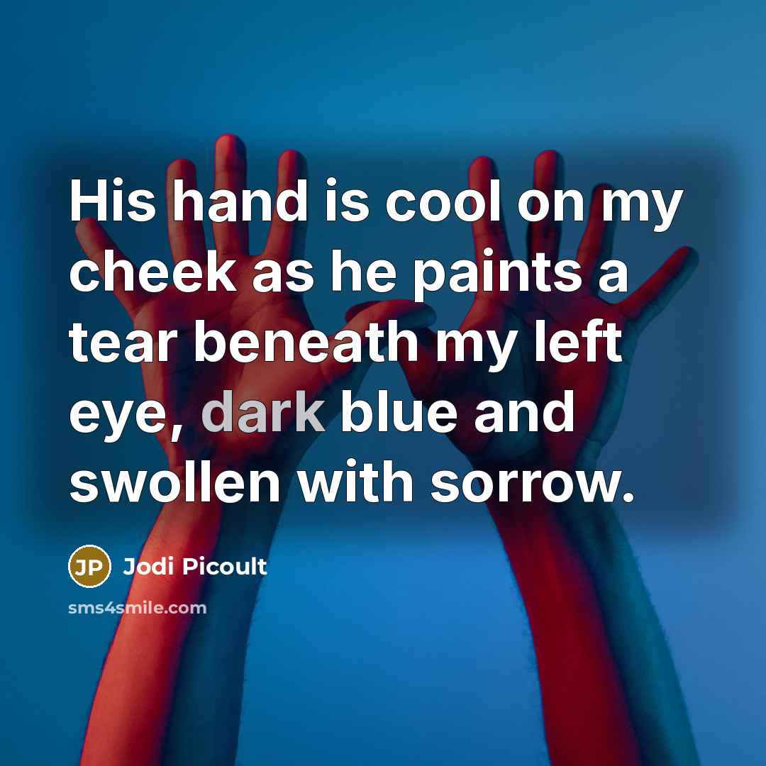 “His hand is cool on my cheek as he paints…” quote by Jodi Picoult