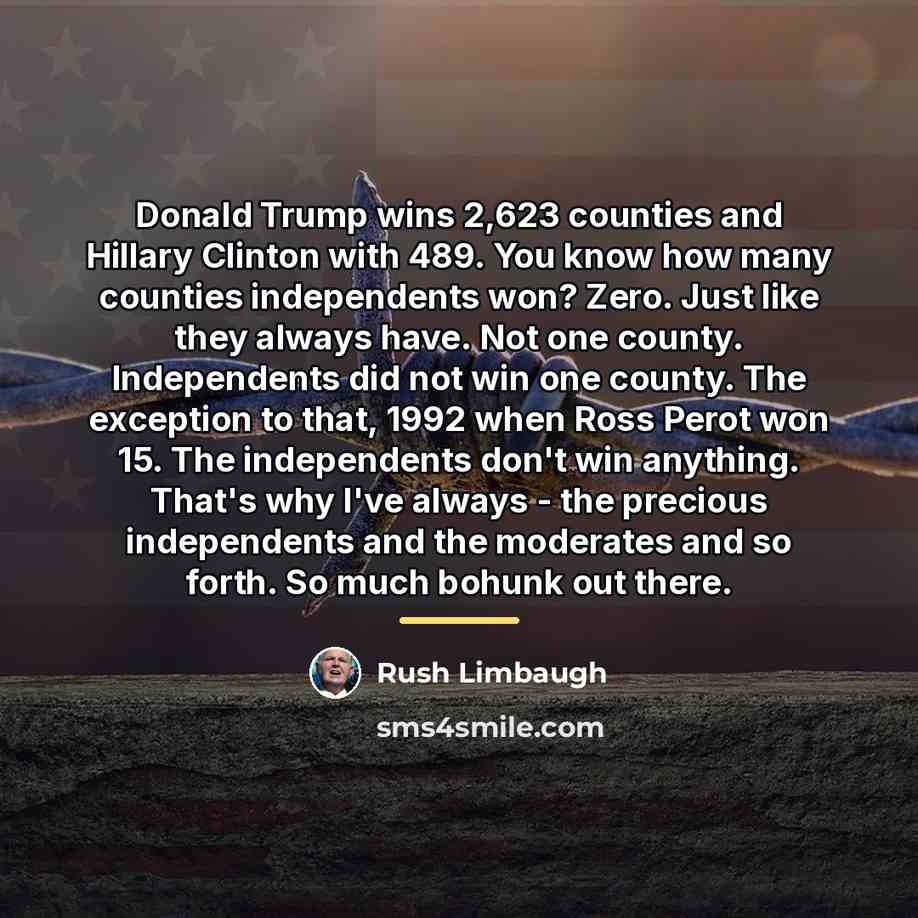 “Donald Trump wins 2,623 counties and Hillary Clinton with 489.…” quote by Rush Limbaugh