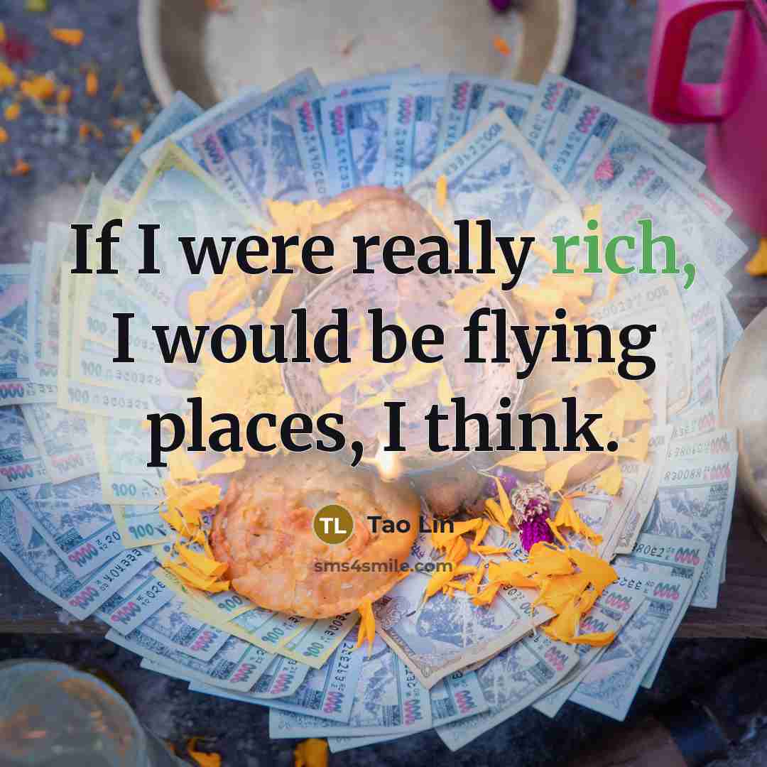 “If I were really rich, I would be flying places,…” quote by Tao Lin
