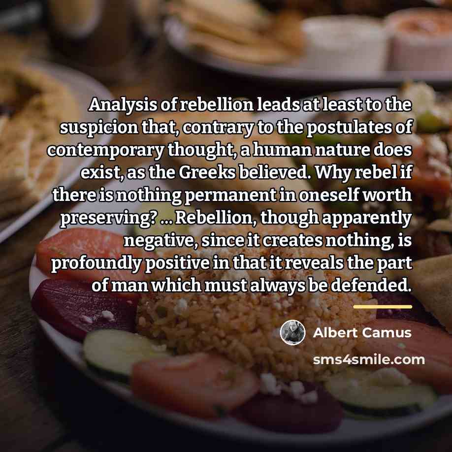 “Analysis of rebellion leads at least to the suspicion that,…” quote by Albert Camus