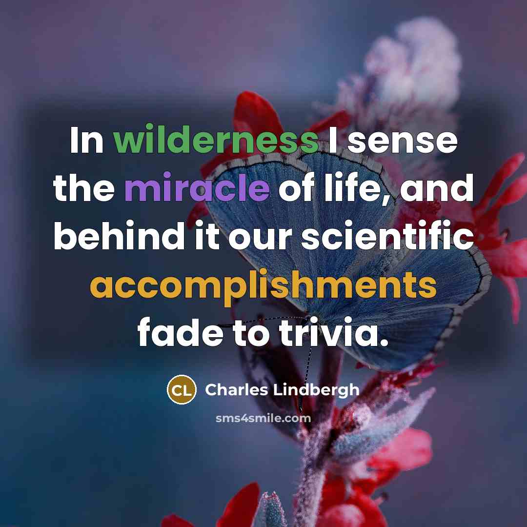 “In wilderness I sense the miracle of life, and behind…” quote by Charles Lindbergh