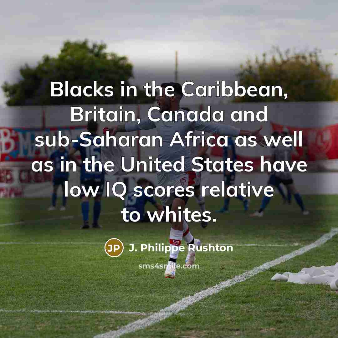 “Blacks in the Caribbean, Britain, Canada and sub-Saharan Africa as well as in the United States have low IQ scores relative to whites.” quote by J. Philippe Rushton