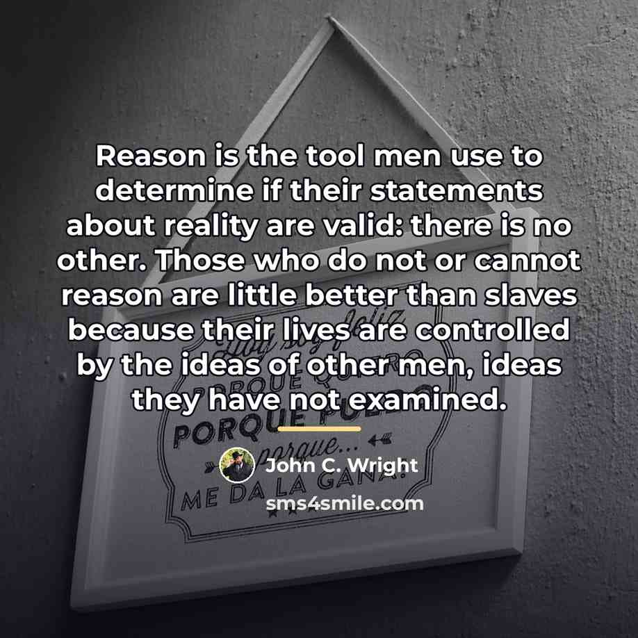 “Reason is the tool men use to determine if their…” quote by John C. Wright
