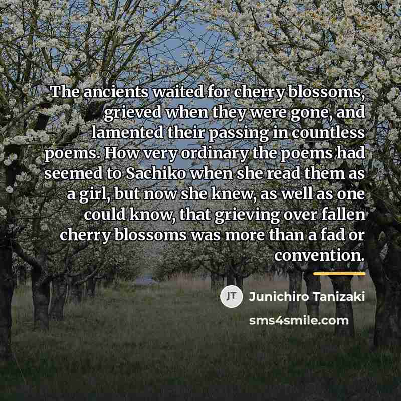 “The ancients waited for cherry blossoms, grieved when they were…” quote by Junichiro Tanizaki