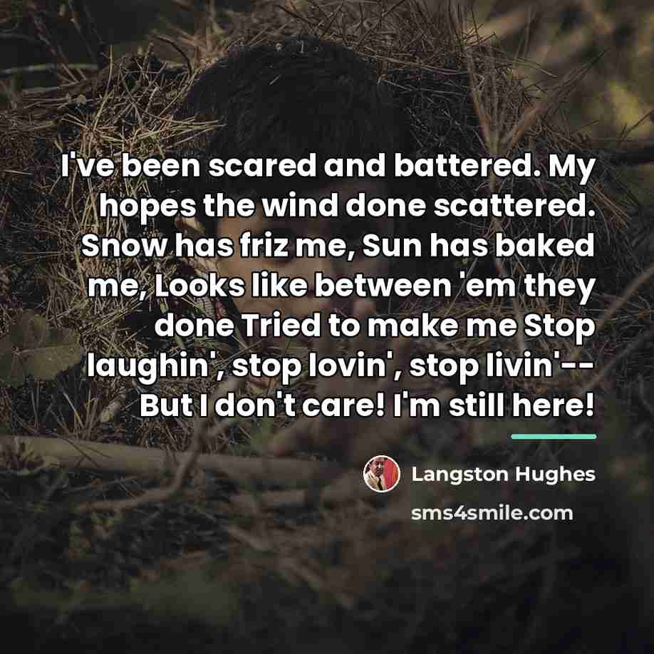 “I've been scared and battered. My hopes the wind done…” quote by Langston Hughes