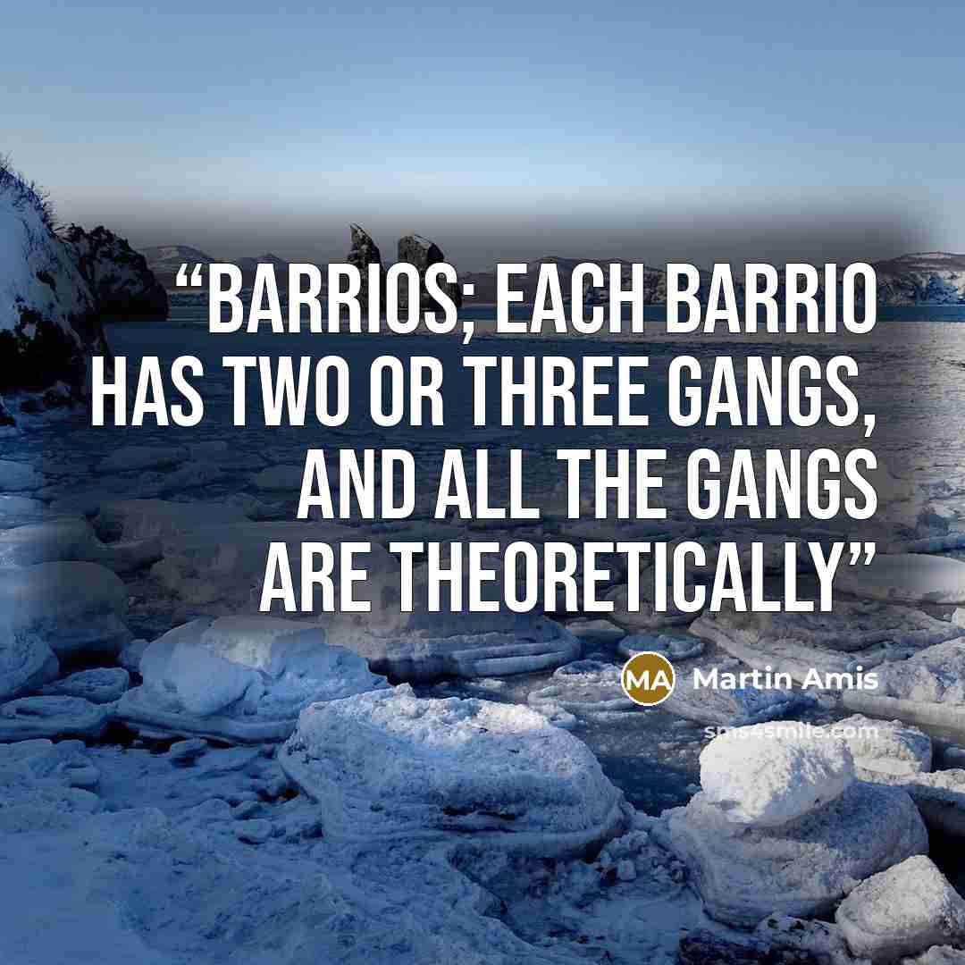 “barrios; each barrio has two or three gangs, and all the gangs are theoretically” quote by Martin Amis