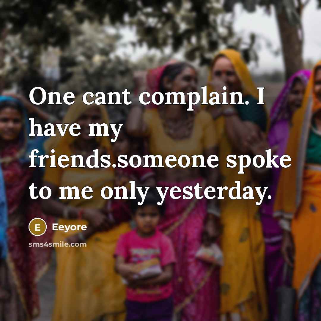 “One cant complain. I have my friends.someone spoke to me…” quote by Eeyore