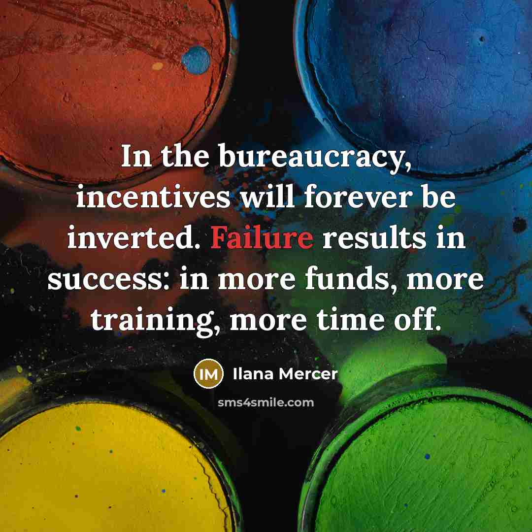 “In the bureaucracy, incentives will forever be inverted. Failure results…” quote by Ilana Mercer