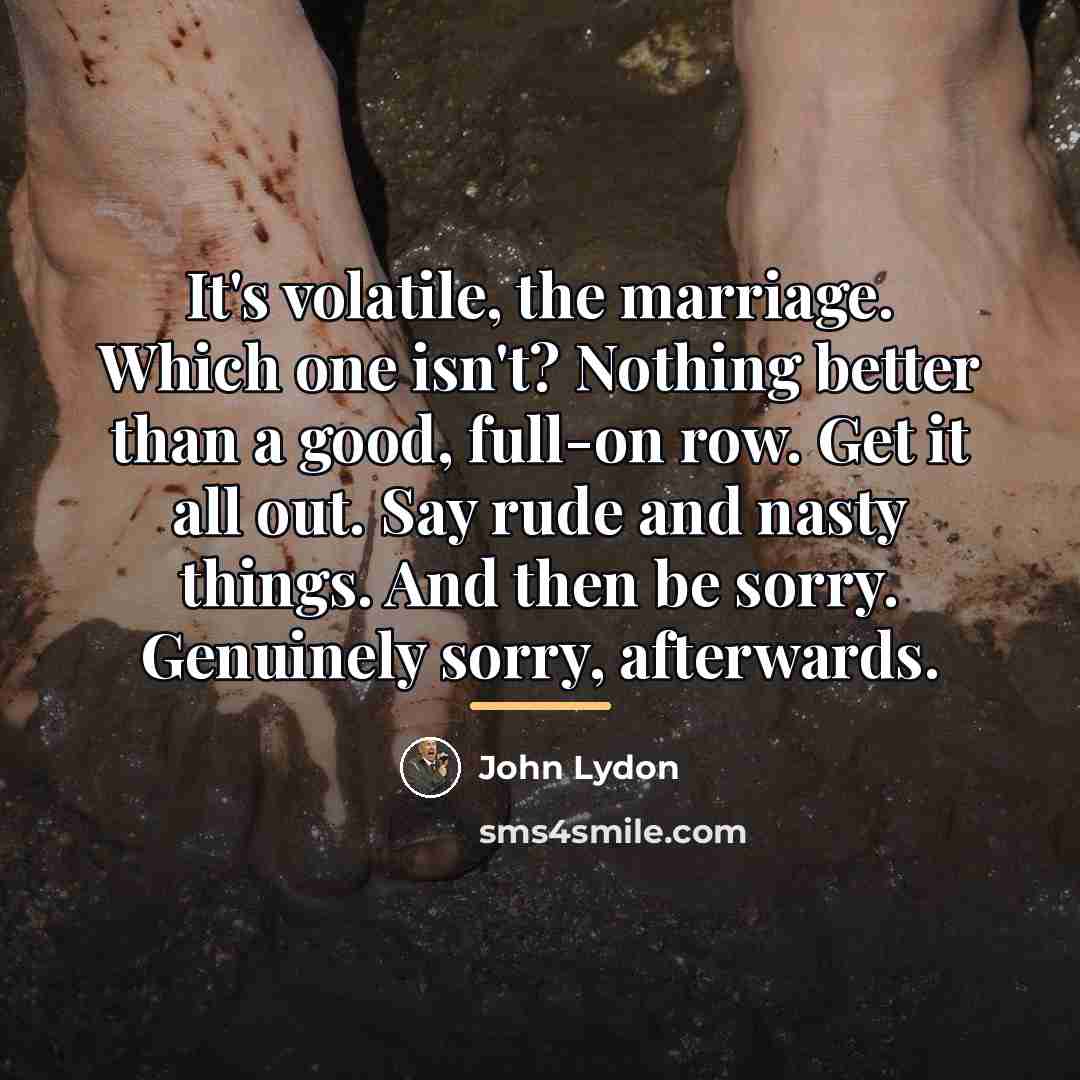 “It's volatile, the marriage. Which one isn't? Nothing better than…” quote by John Lydon
