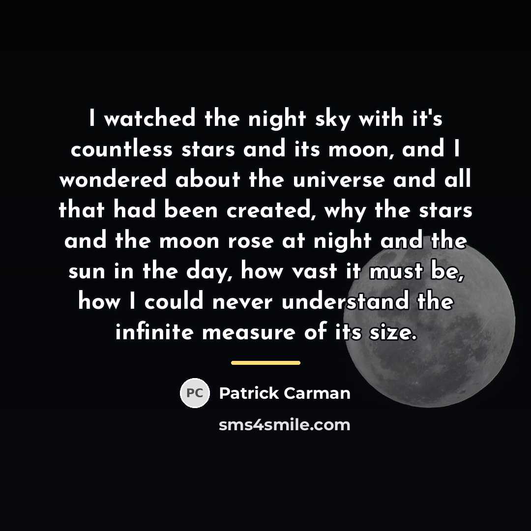 “I watched the night sky with it's countless stars and…” quote by Patrick Carman