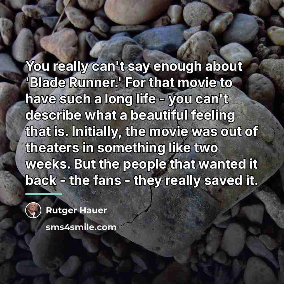 “You really can't say enough about 'Blade Runner.' For that…” quote by Rutger Hauer
