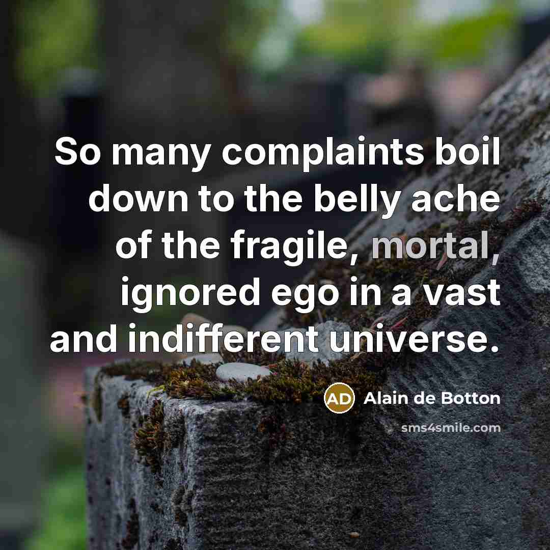 “So many complaints boil down to the belly ache of…” quote by Alain de Botton