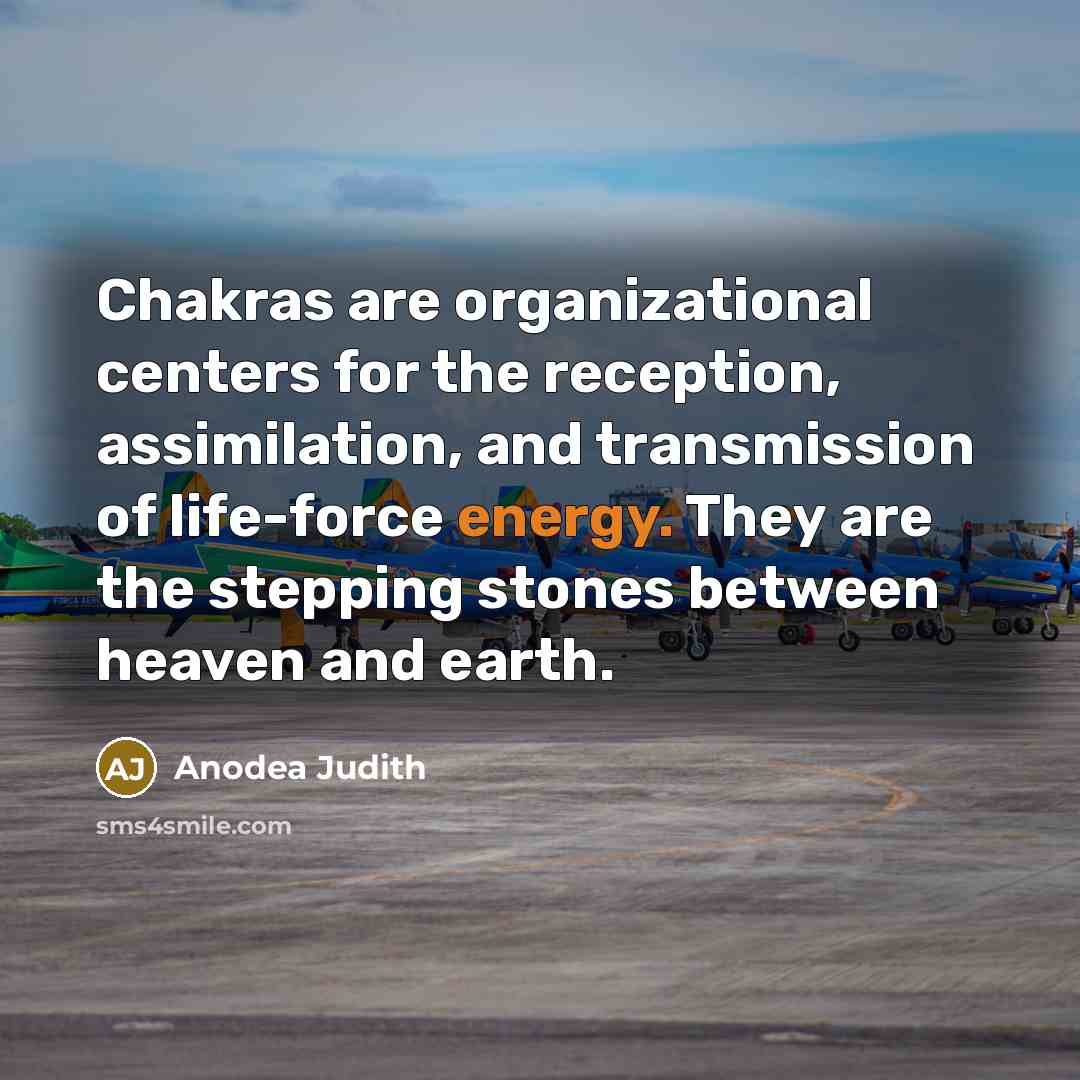 “Chakras are organizational centers for the reception, assimilation, and transmission…” quote by Anodea Judith
