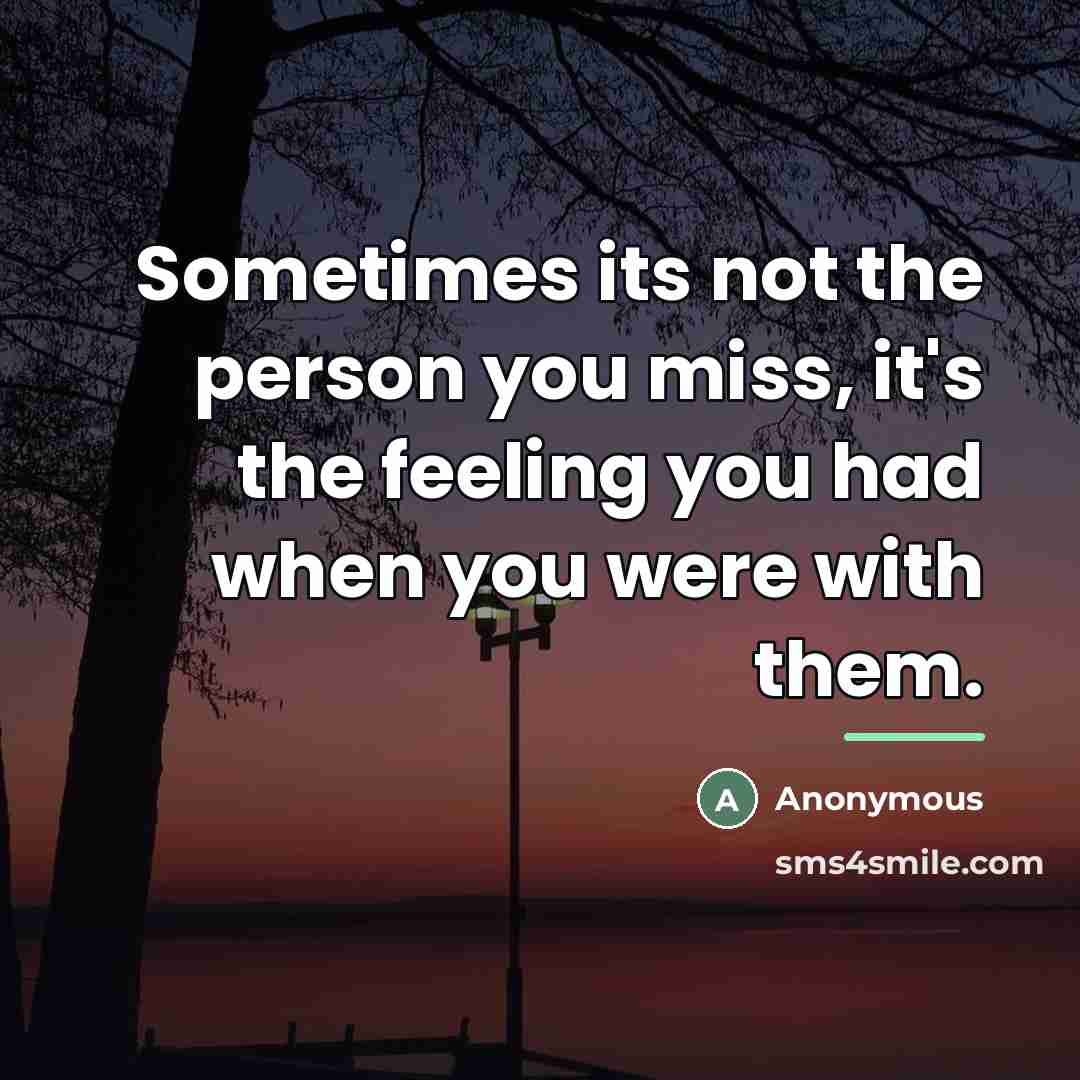 “Sometimes its not the person you miss, it's the feeling…” quote by Anonymous