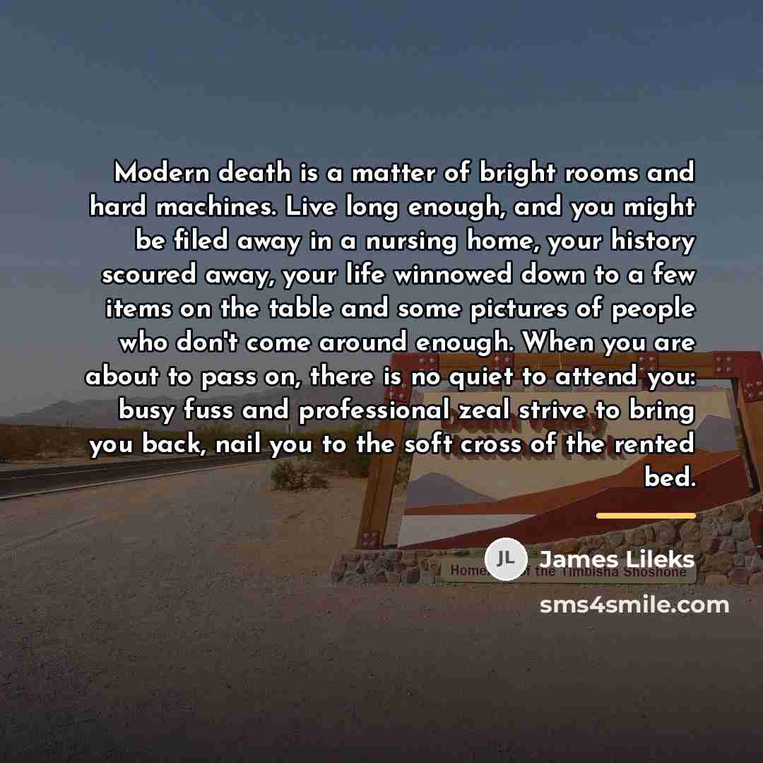 “Modern death is a matter of bright rooms and hard…” quote by James Lileks