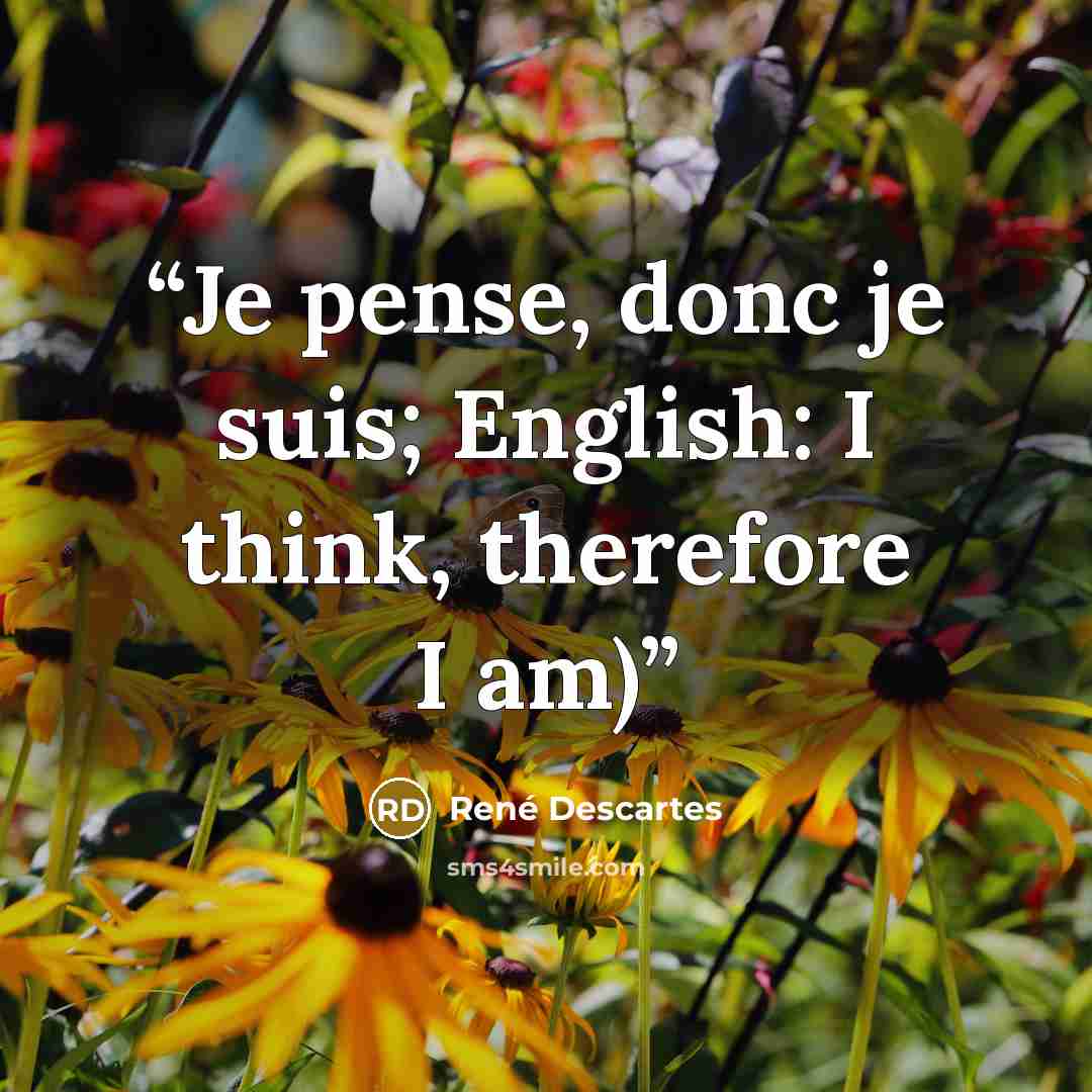 “Je pense, donc je suis; English: I think, therefore I am)” quote by René Descartes