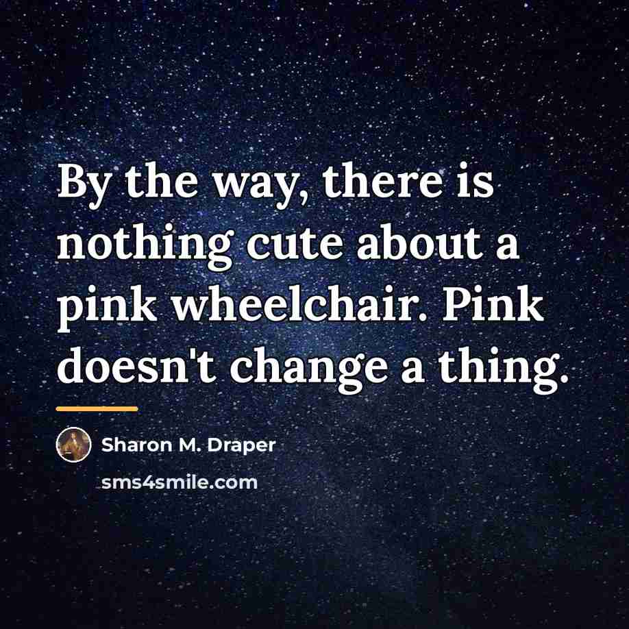 “By the way, there is nothing cute about a pink…” quote by Sharon M. Draper