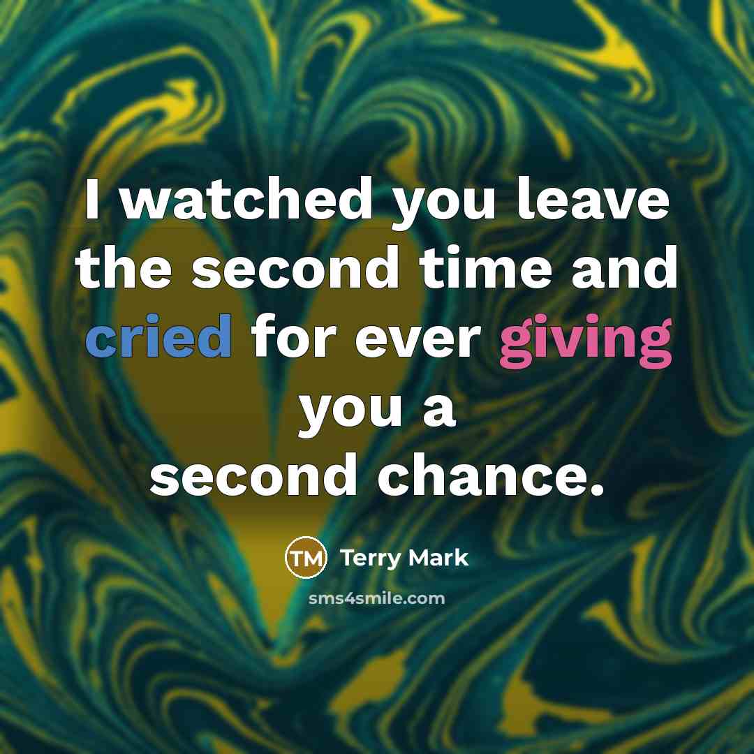 “I watched you leave the second time and cried for ever giving you a second chance.” quote by Terry Mark