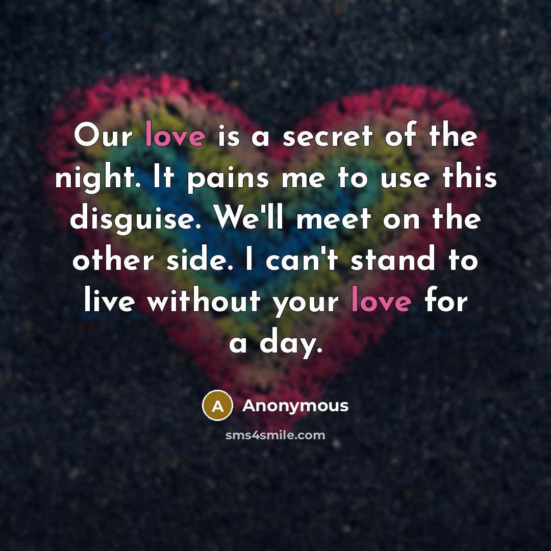 “Our love is a secret of the night. It pains…” quote by Anonymous