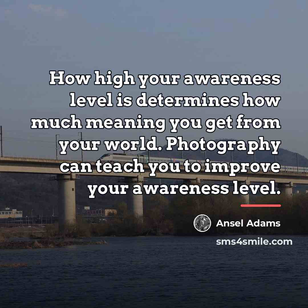 “How high your awareness level is determines how much meaning…” quote by Ansel Adams