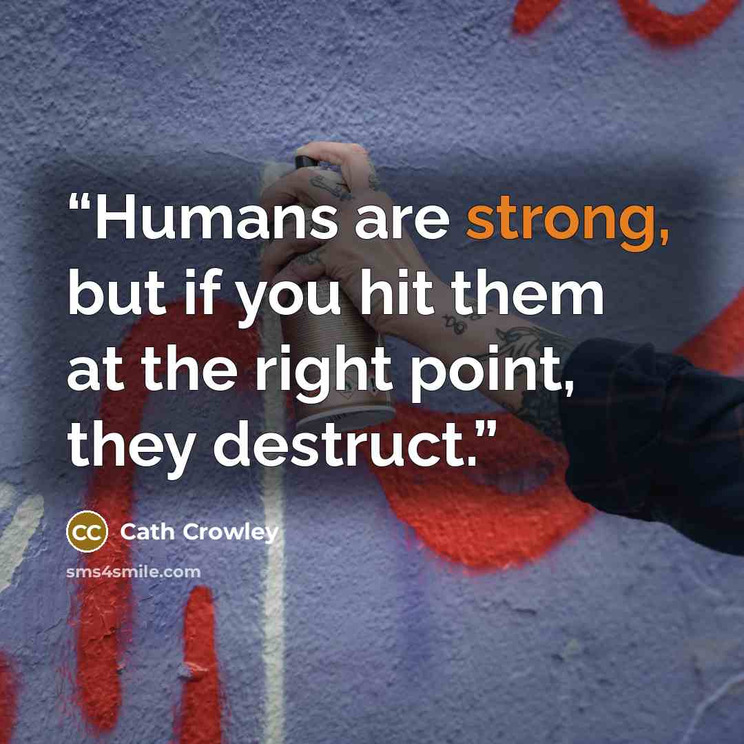 “Humans are strong, but if you hit them at the right point, they destruct.” quote by Cath Crowley