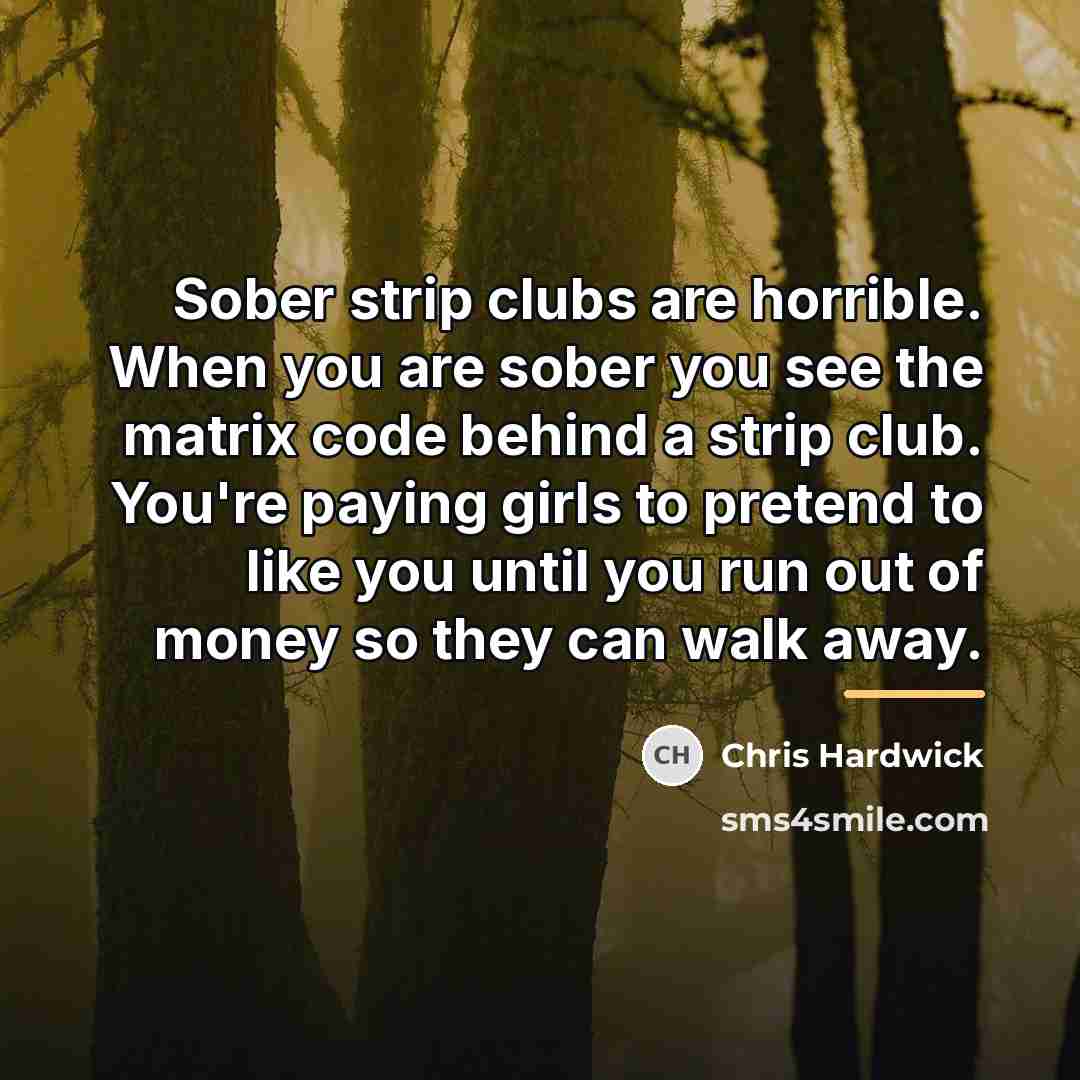 “Sober strip clubs are horrible. When you are sober you…” quote by Chris Hardwick