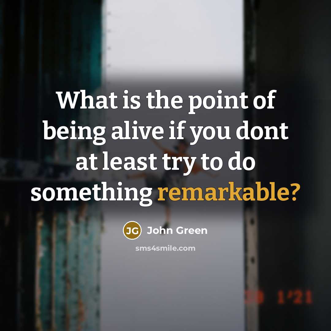 “What is the point of being alive if you dont at least try to do something remarkable?” quote by John Green