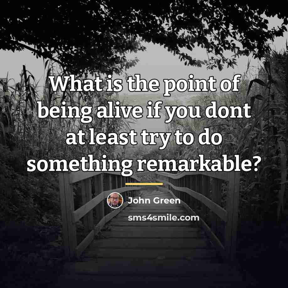 “What is the point of being alive if you dont…” quote by John Green