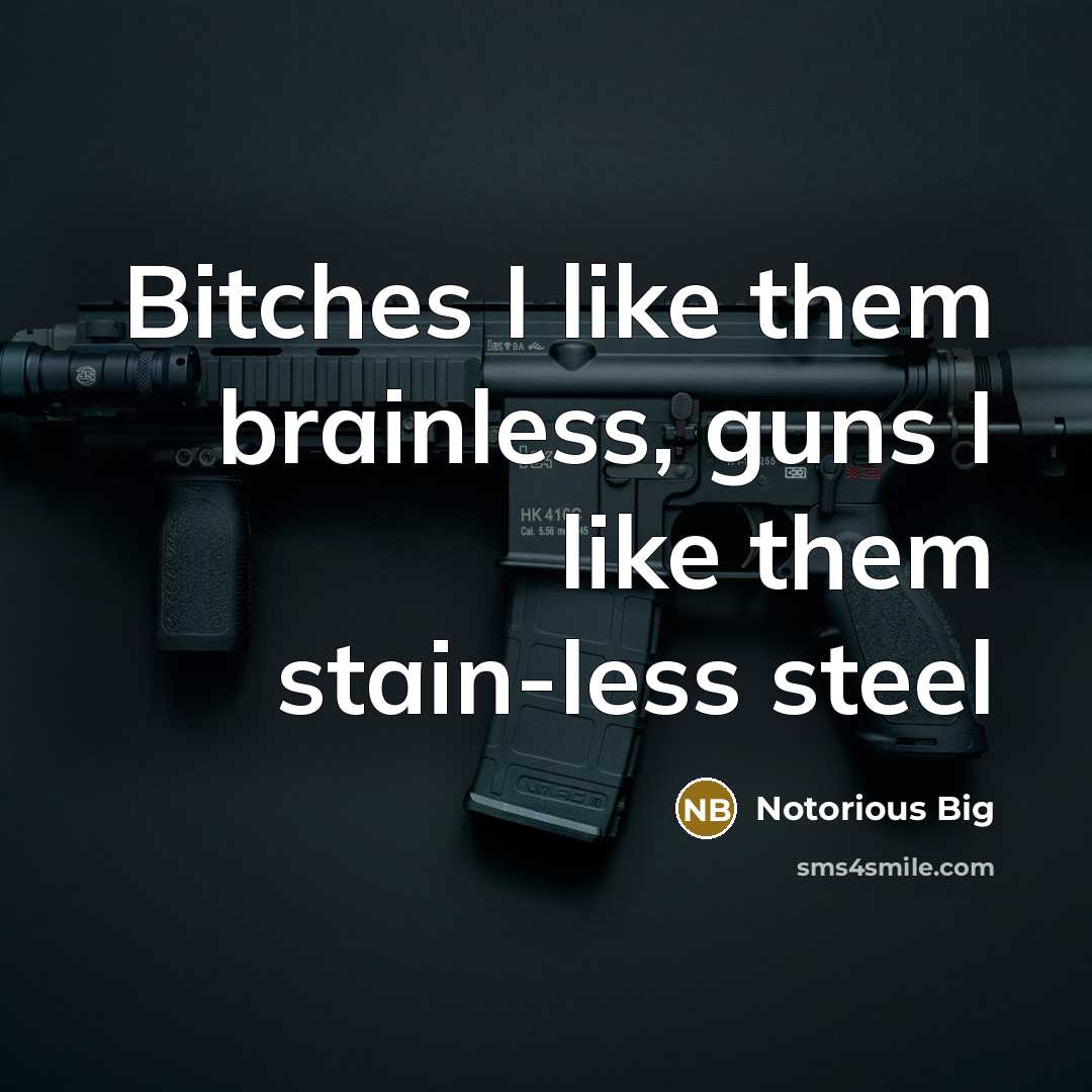 “Bitches I like them brainless, guns I like them stain-less steel” quote by Notorious BIG