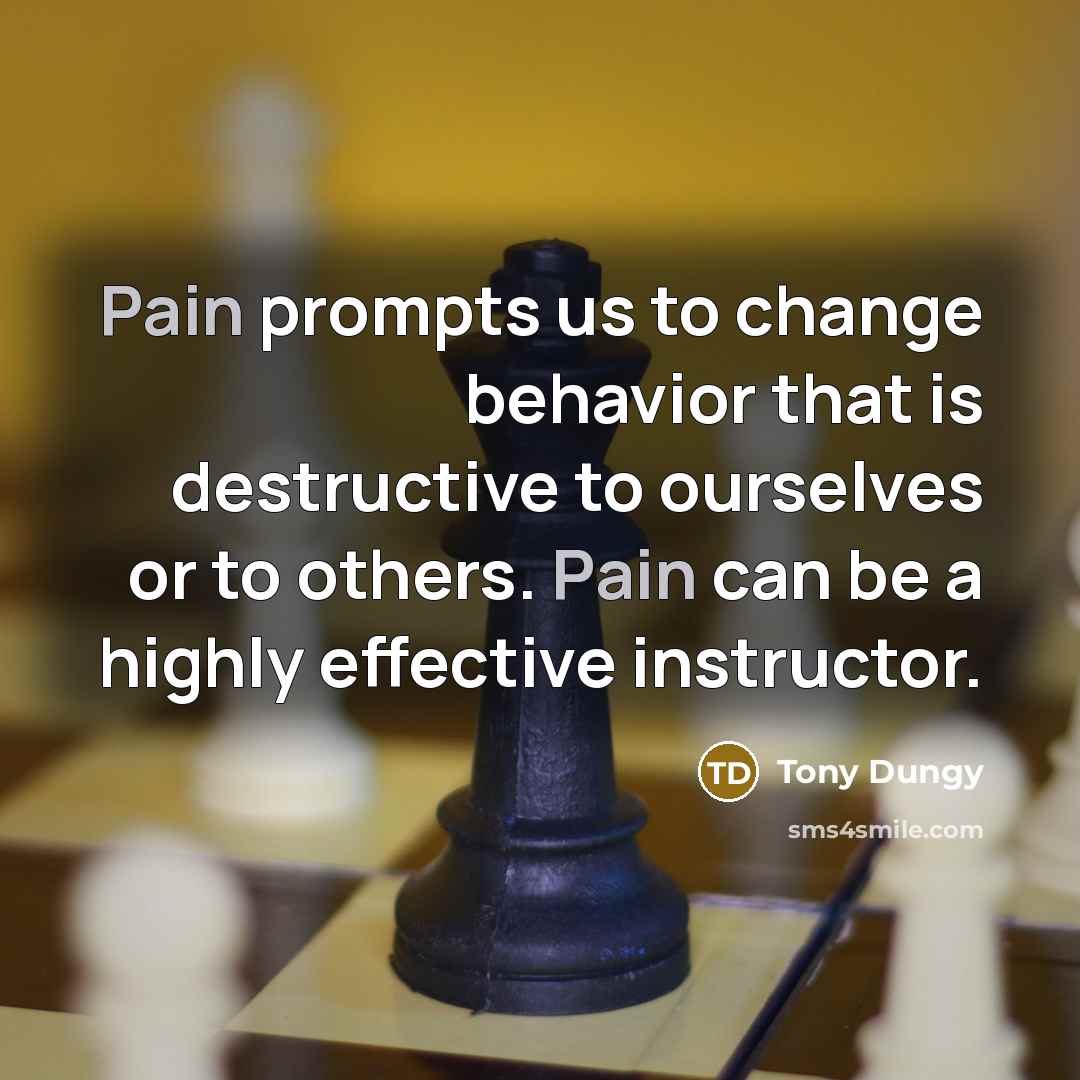 “Pain prompts us to change behavior that is destructive to…” quote by Tony Dungy