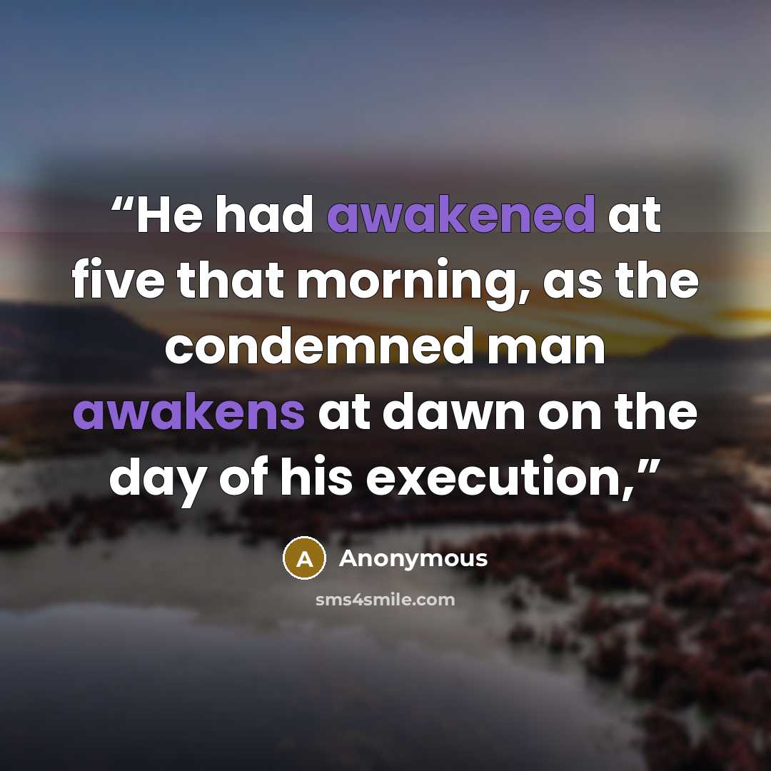 “He had awakened at five that morning, as the condemned man awakens at dawn on the day of his execution,” quote by Anonymous