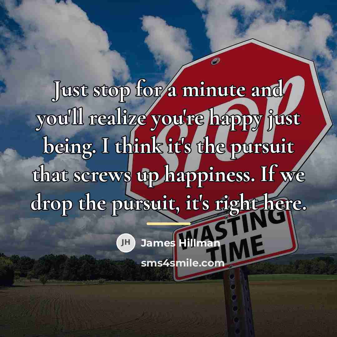 “Just stop for a minute and you'll realize you're happy…” quote by James Hillman