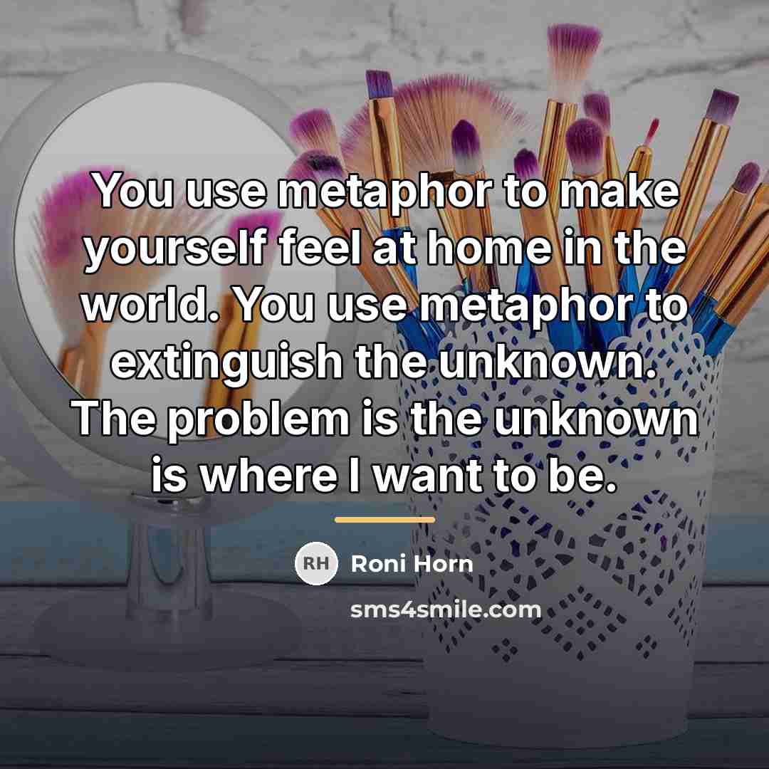 “You use metaphor to make yourself feel at home in…” quote by Roni Horn