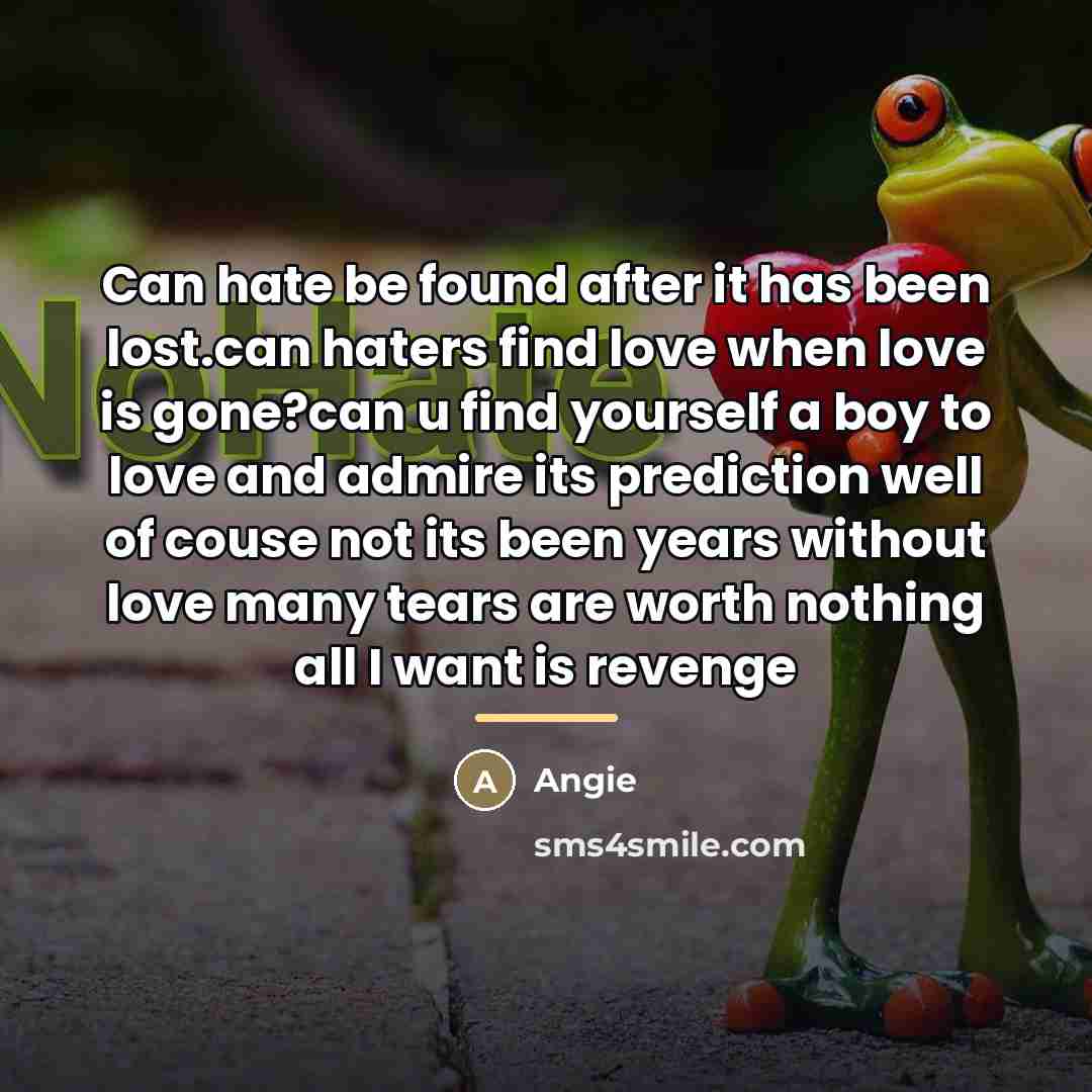 “Can hate be found after it has been lost.can haters…” quote by Angie
