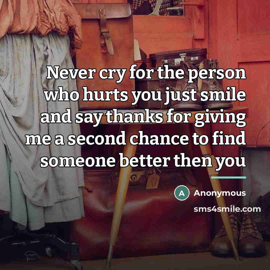“Never cry for the person who hurts you just smile…” quote by Anonymous