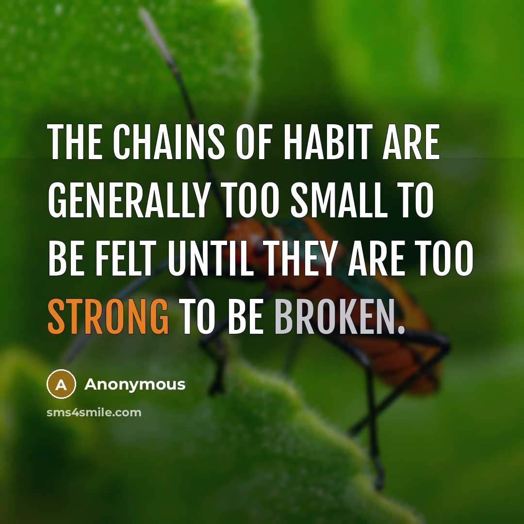 “The chains of habit are generally too small to be felt until they are too strong to be broken.” quote by Anonymous