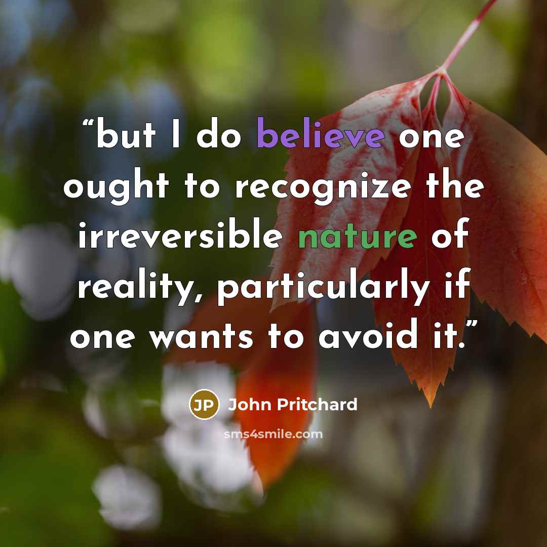 “but I do believe one ought to recognize the irreversible nature of reality, particularly if one wants to avoid it.” quote by John Pritchard