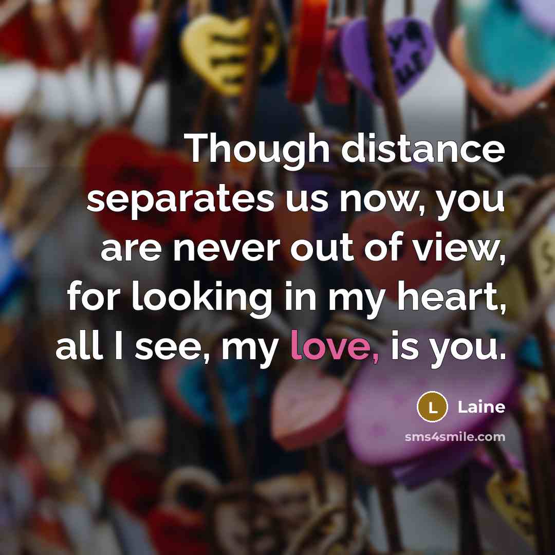 “Though distance separates us now, you are never out of…” quote by Laine